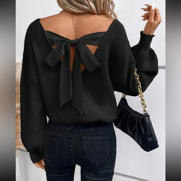 Cozy tie back V neck sweater top - Picture 4 of 12